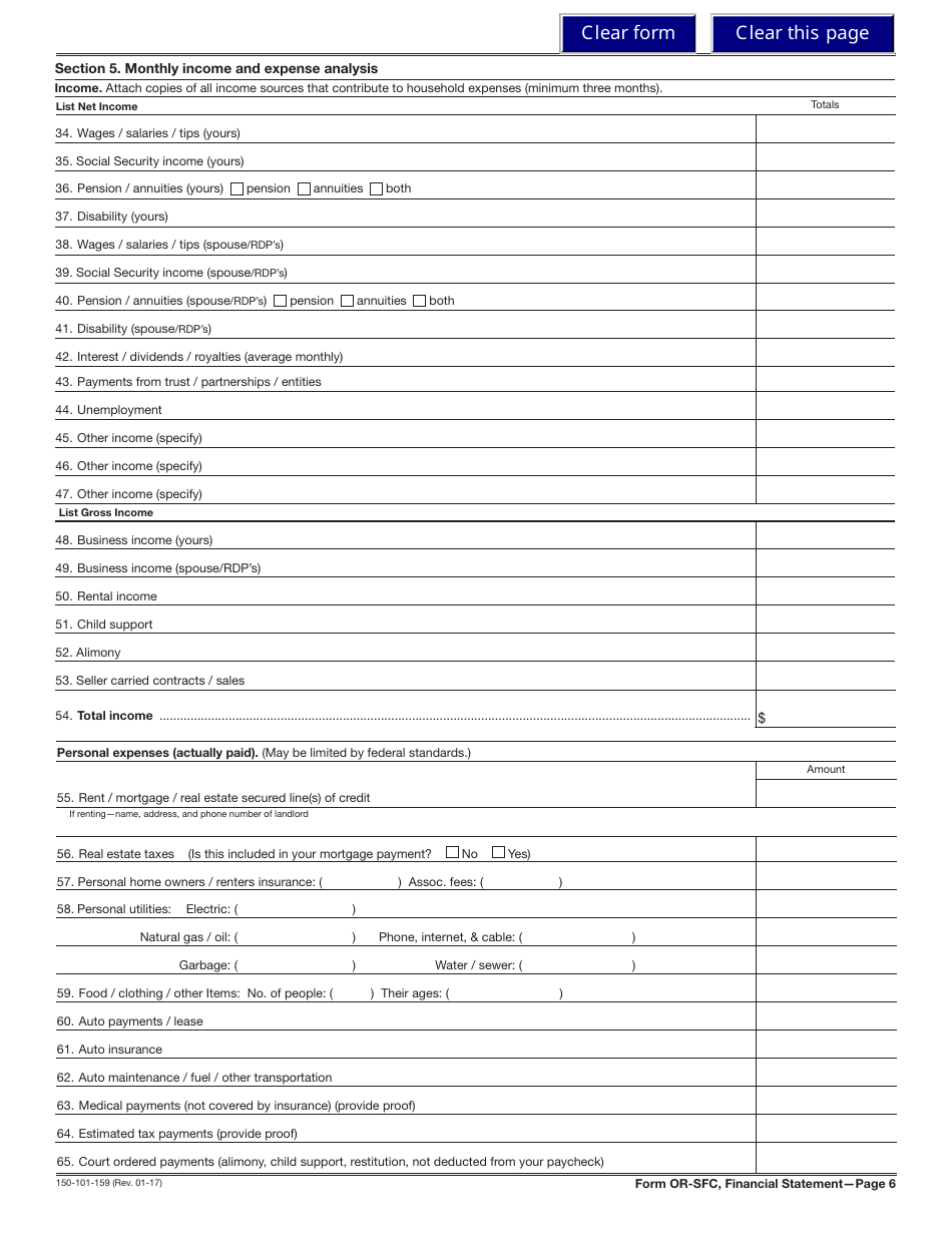 Form 150-101-159 (OR-SFC) Statement of Financial Condition - Oregon, Page 6