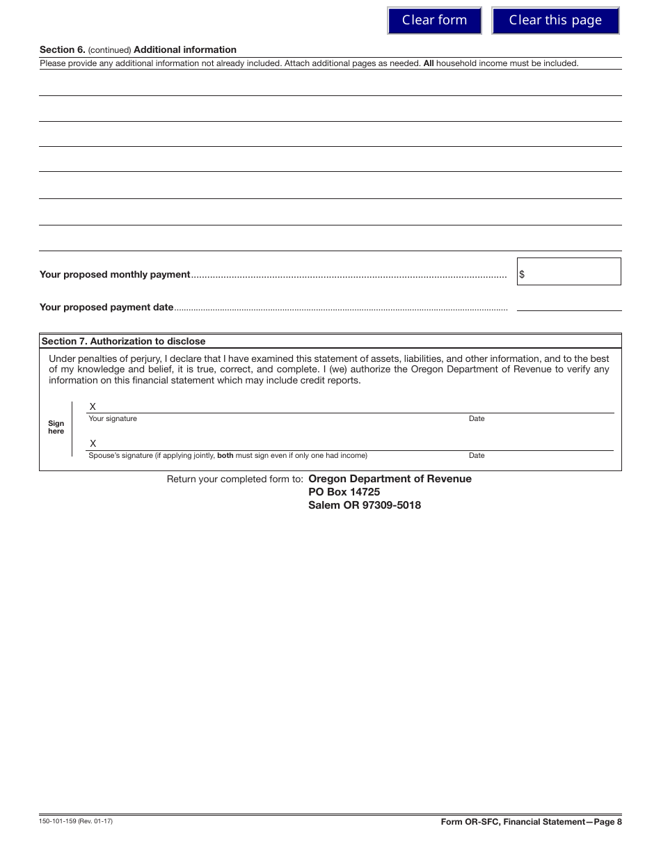 Form 150-101-159 (OR-SFC) Statement of Financial Condition - Oregon, Page 8