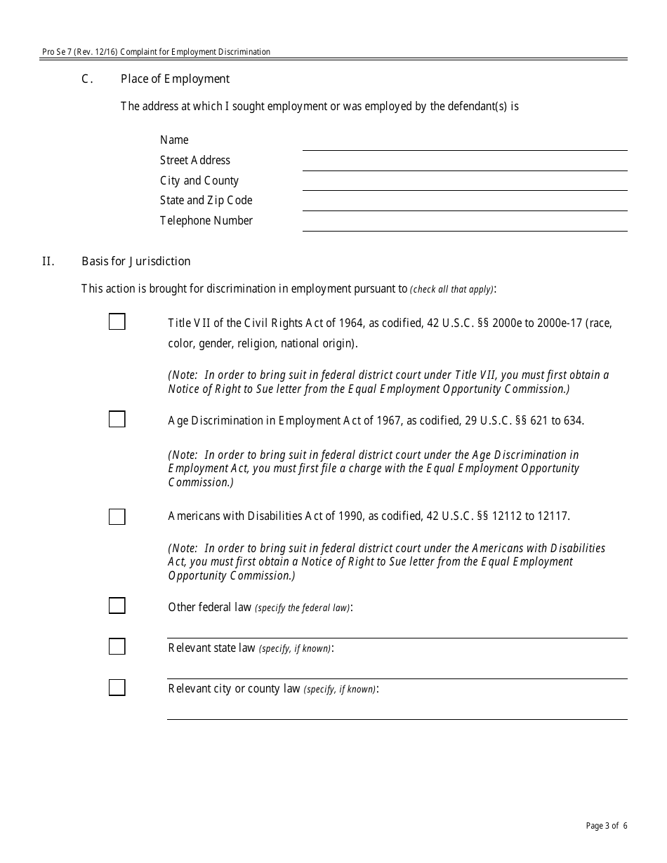Form Pro Se7 Complaint for Employment Discrimination, Page 3