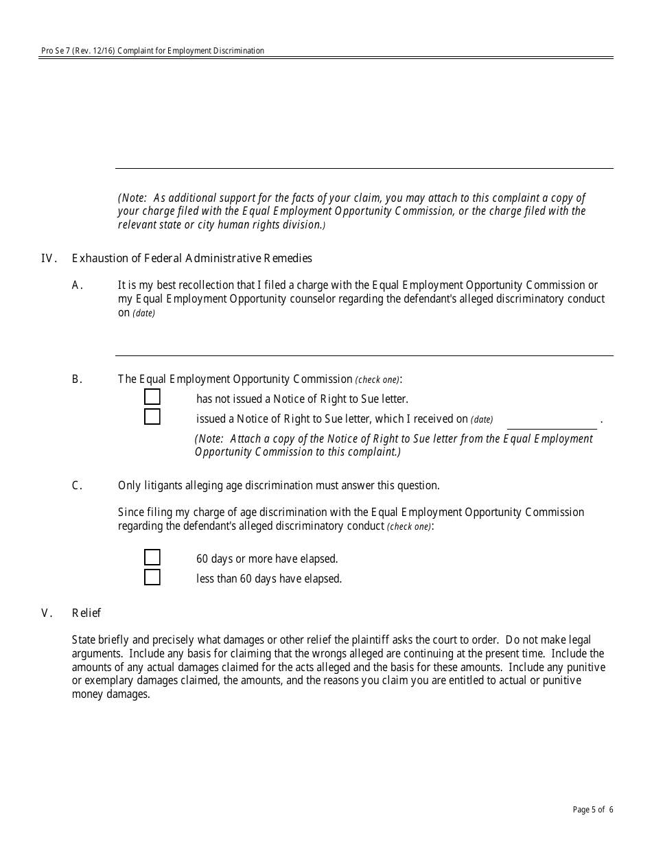 Form Pro Se7 Complaint for Employment Discrimination, Page 5