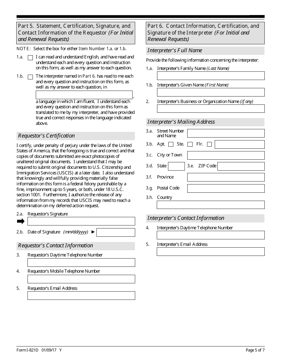 USCIS Form I-821D Consideration of Deferred Action for Childhood Arrivals, Page 5