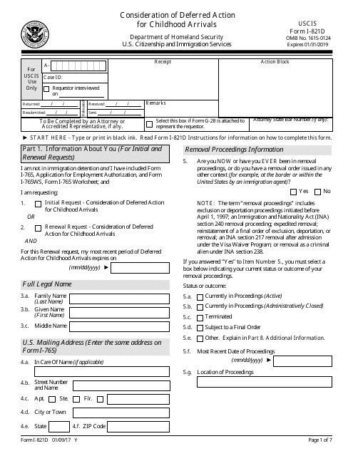 USCIS Form I-821D  Printable Pdf