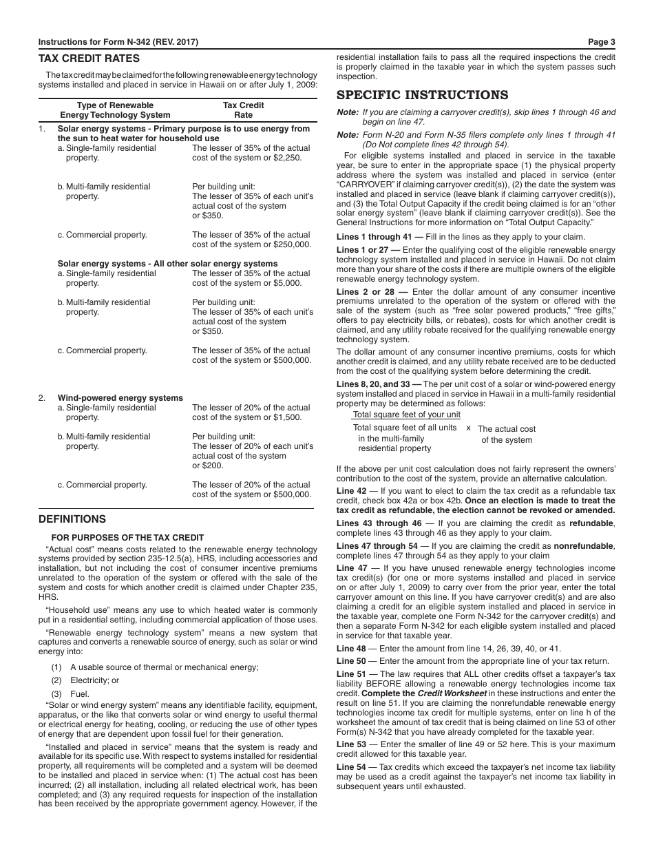 Instructions for Form N-342 Renewable Energy Technologies Income Tax Credit - Hawaii, Page 3
