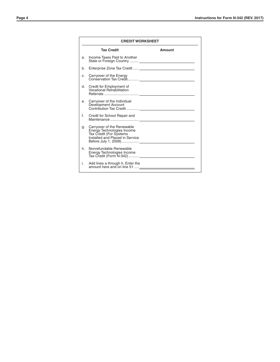 Instructions for Form N-342 Renewable Energy Technologies Income Tax Credit - Hawaii, Page 4