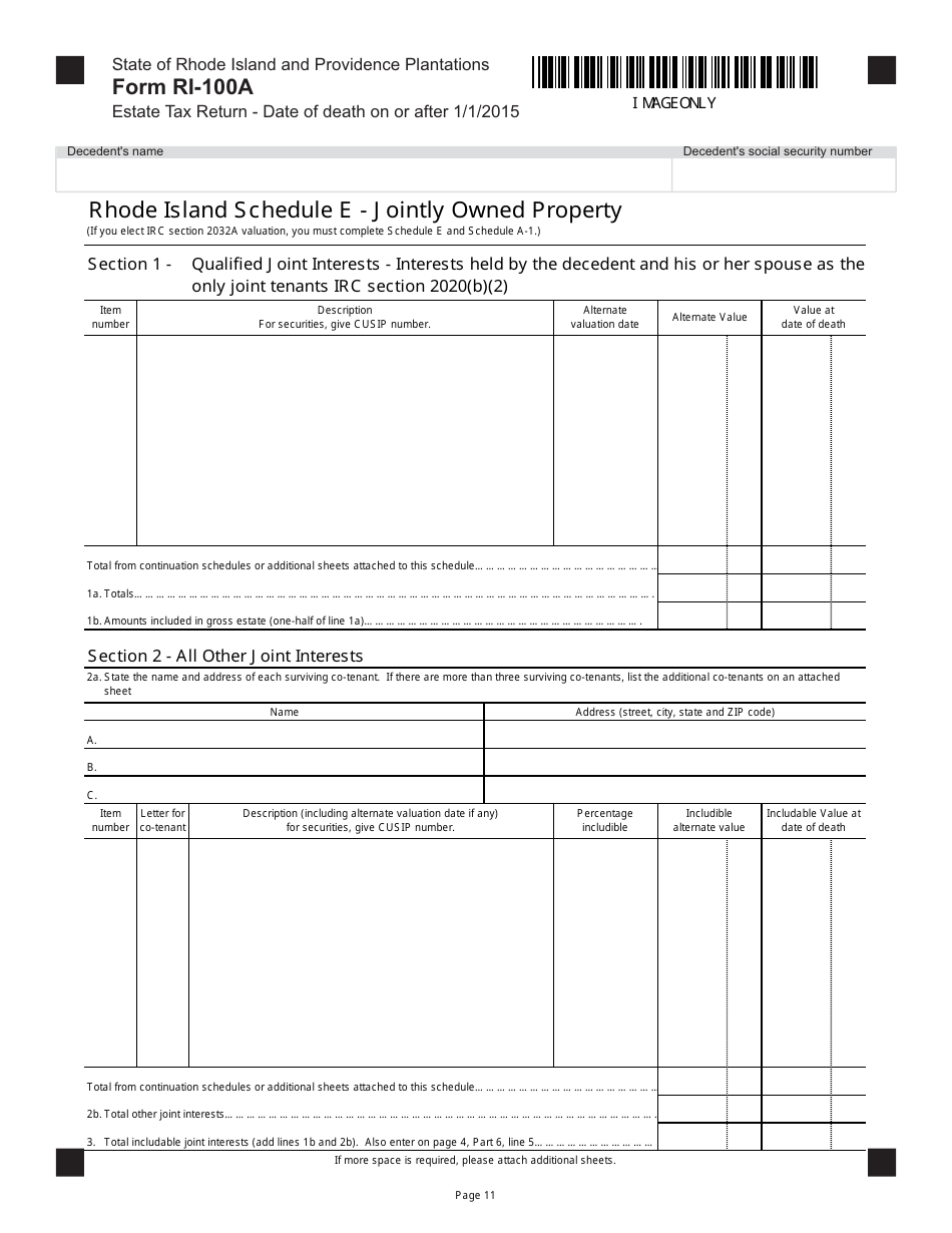 Form RI-100A Estate Tax Return - Date of Death on or After 1 / 1 / 2015 - Rhode Island, Page 11