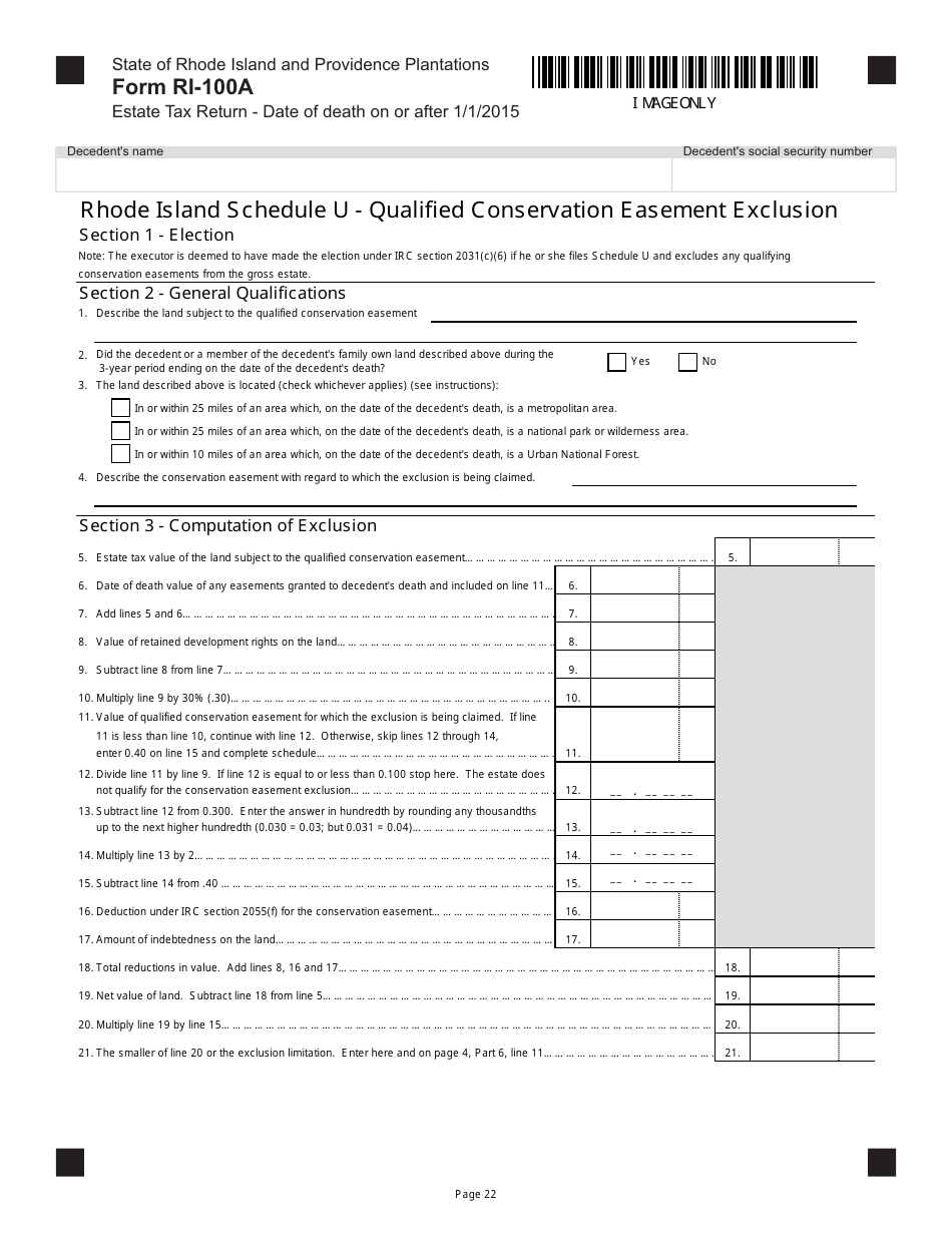 Form RI-100A Estate Tax Return - Date of Death on or After 1 / 1 / 2015 - Rhode Island, Page 22