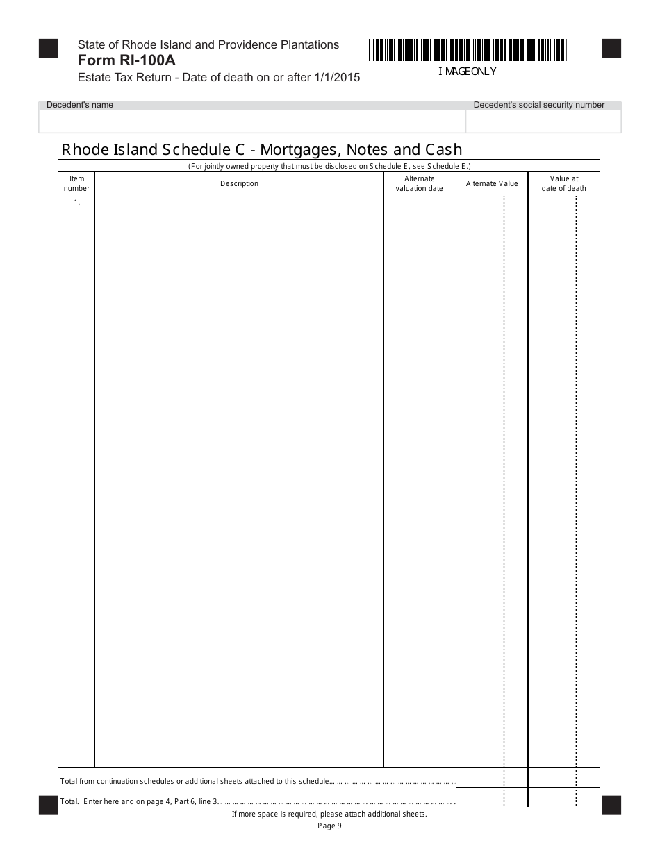 Form RI-100A Estate Tax Return - Date of Death on or After 1 / 1 / 2015 - Rhode Island, Page 9
