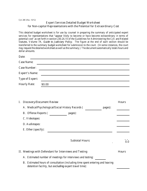 Form CJA28E  Printable Pdf
