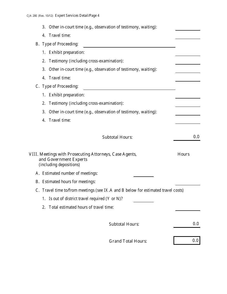 Form CJA28E Expert Services Detailed Budget Worksheet for Non-capital Representations With the Potential for Extraordinary Cost, Page 4