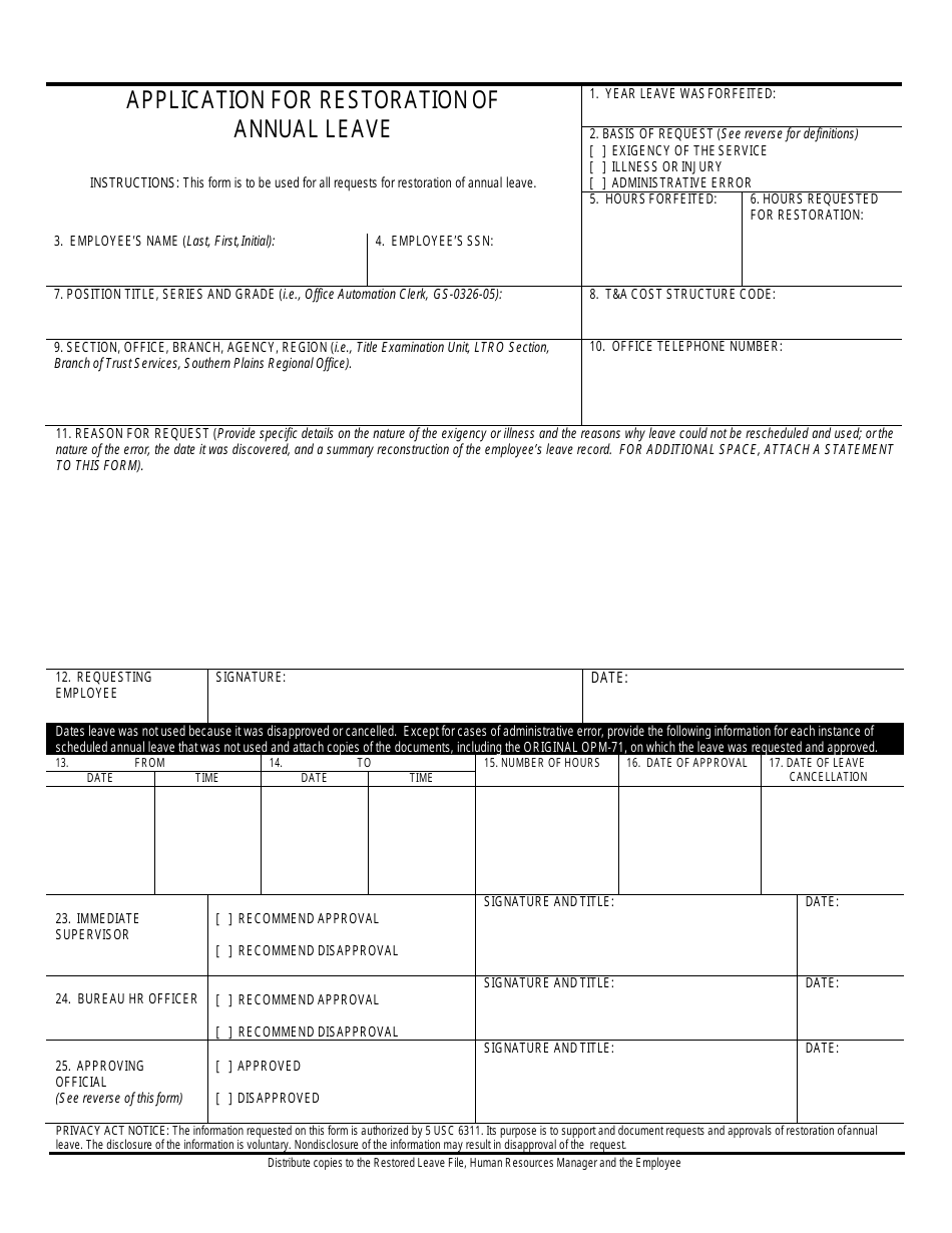 Application for Restorationof Annual Leave Fill Out, Sign Online and