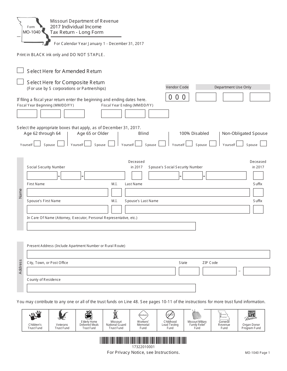 Form MO 1040 2017 Fill Out Sign Online And Download Printable PDF Missouri Templateroller