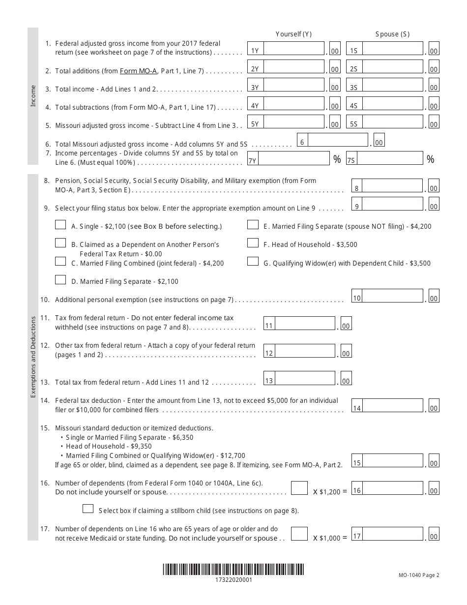 Form Mo 1040 2017 Fill Out Sign Online And Download Printable Pdf Missouri Templateroller 9959