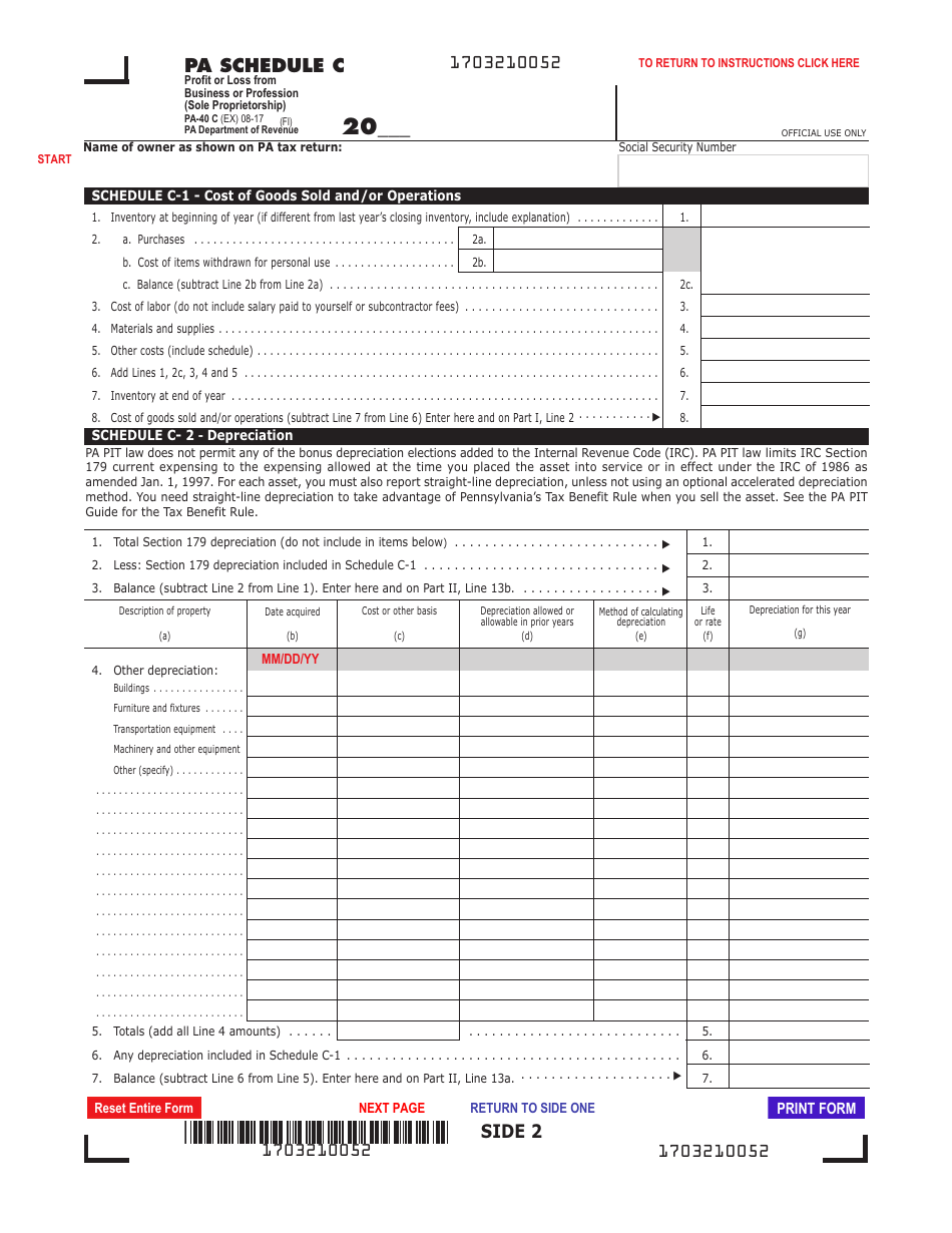 Form PA-40 C (EX) Schedule C - Fill Out, Sign Online and Download ...