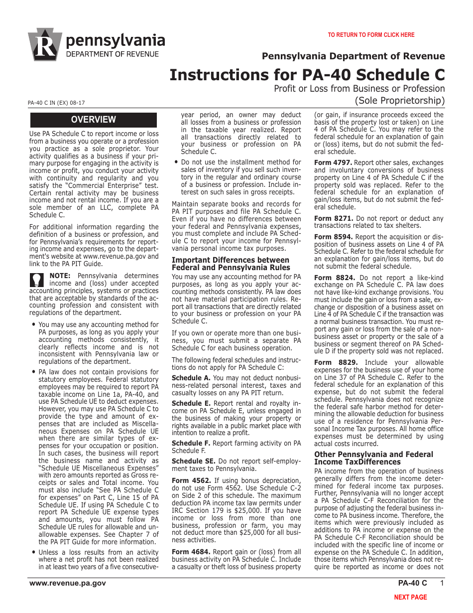 Form PA-40 C (EX) Schedule C Profit or Loss From Business or Profession (Sole Proprietorship) - Pennsylvania, Page 3