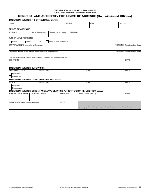 Form PHS-1345  Printable Pdf
