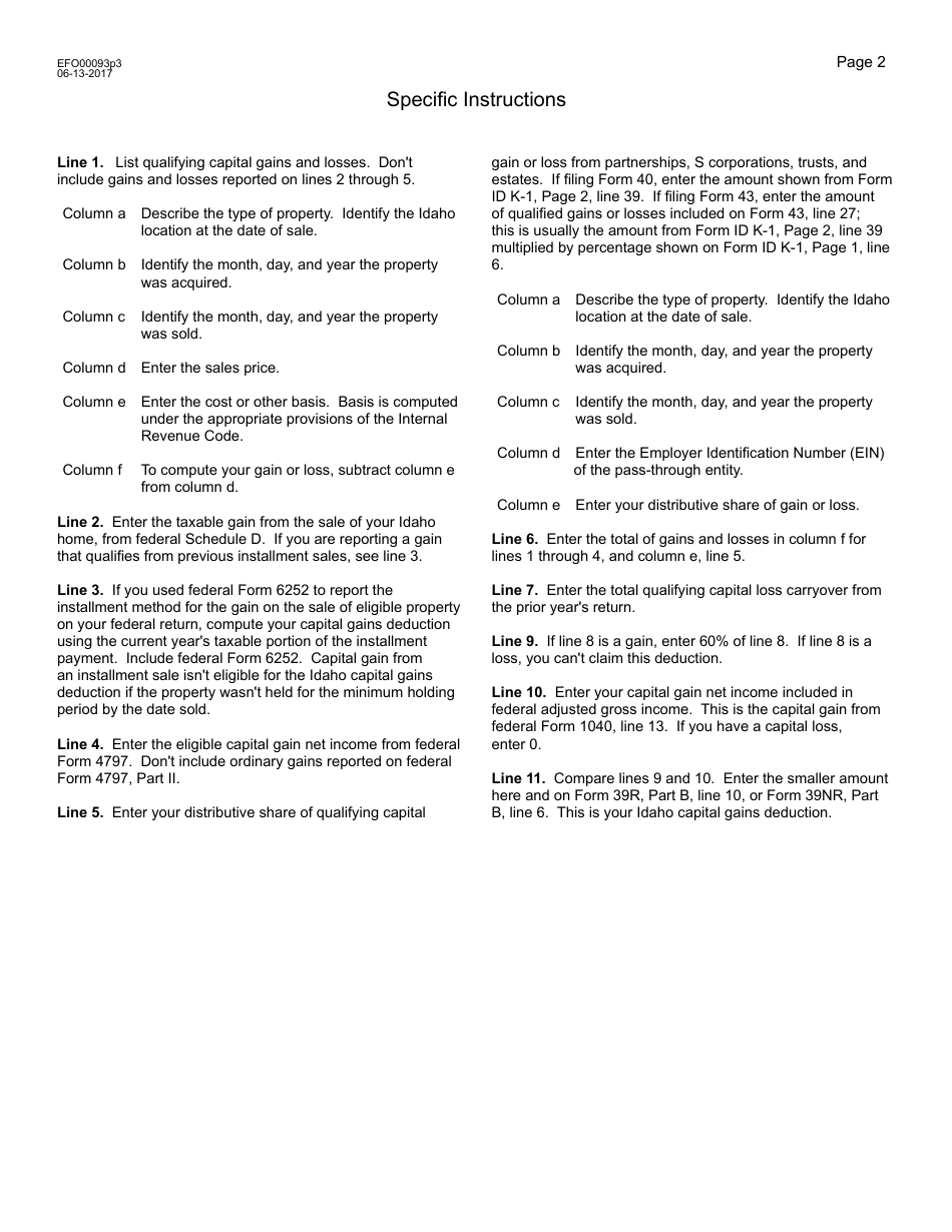 Form CG Idaho Capital Gains Deduction - Idaho, Page 3
