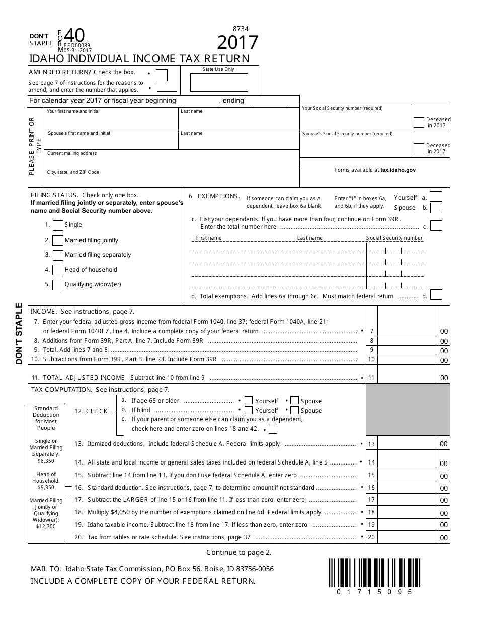 Idaho Tax Form 40