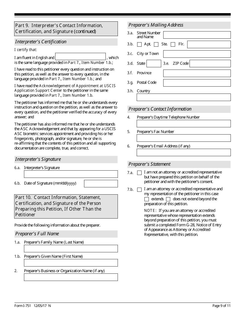 USCIS Form I751 Fill Out, Sign Online and Download Fillable PDF