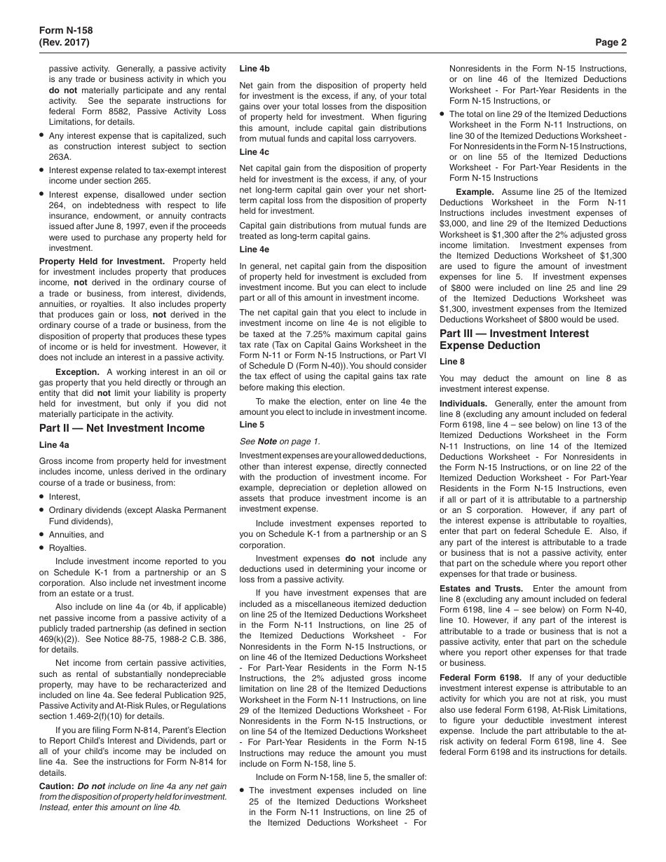 Form N-158 Investment Interest Expense Deduction - Hawaii, Page 2
