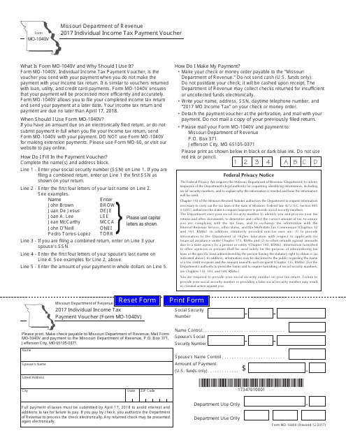 Form MO-1040V 2017 Printable Pdf
