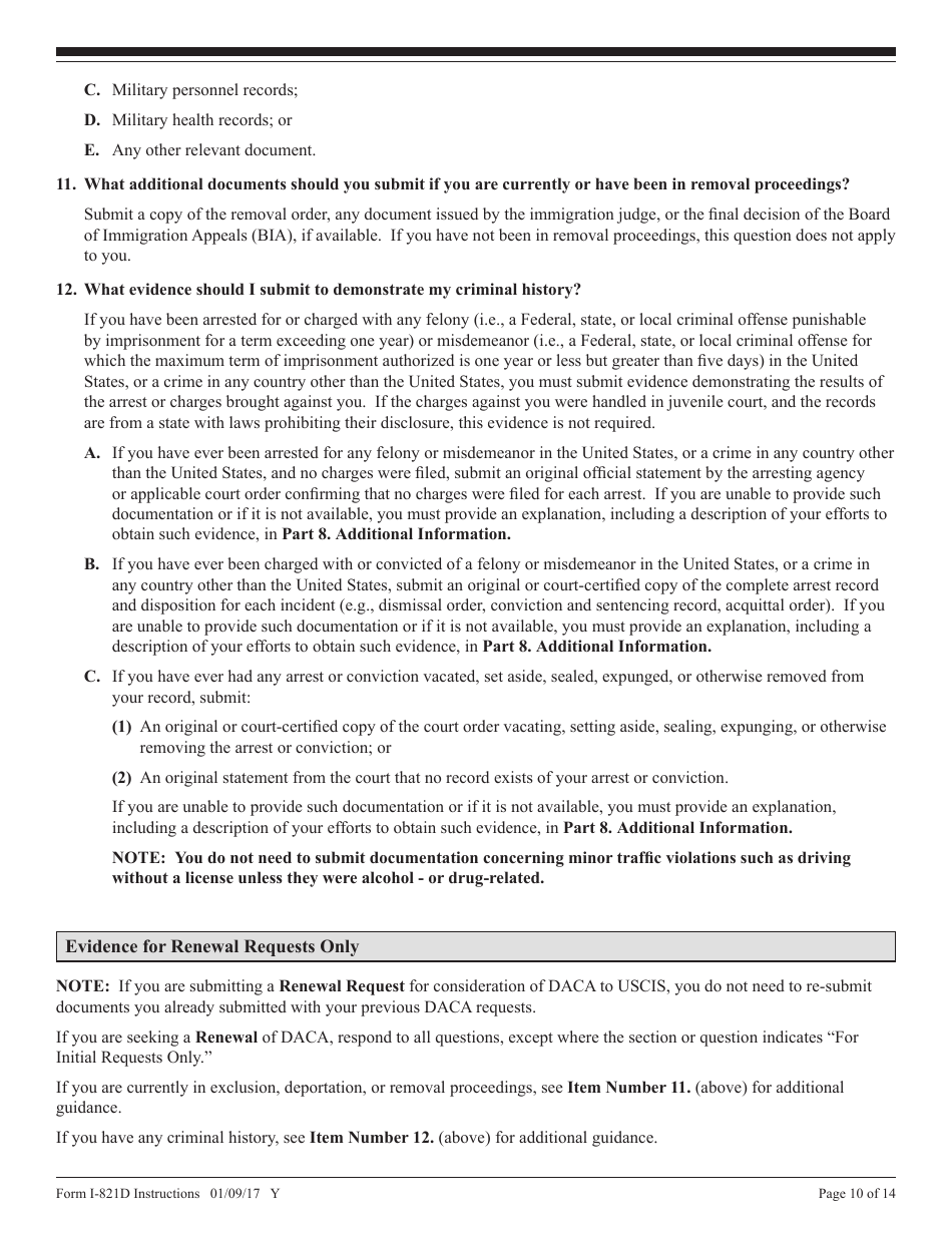 Instructions for USCIS Form I-821D Consideration of Deferred Action for Childhood Arrivals, Page 10
