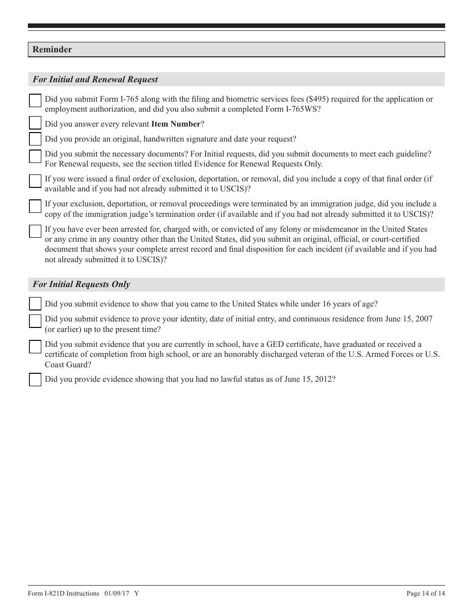 Instructions for USCIS Form I-821D Consideration of Deferred Action for Childhood Arrivals, Page 14