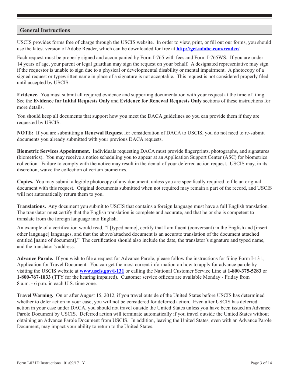 Instructions for USCIS Form I-821D Consideration of Deferred Action for Childhood Arrivals, Page 3