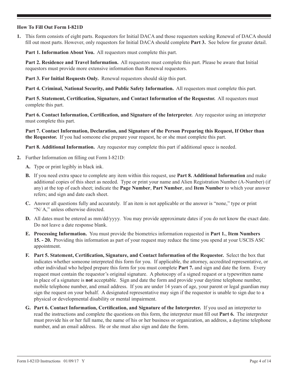 Instructions for USCIS Form I-821D Consideration of Deferred Action for Childhood Arrivals, Page 4