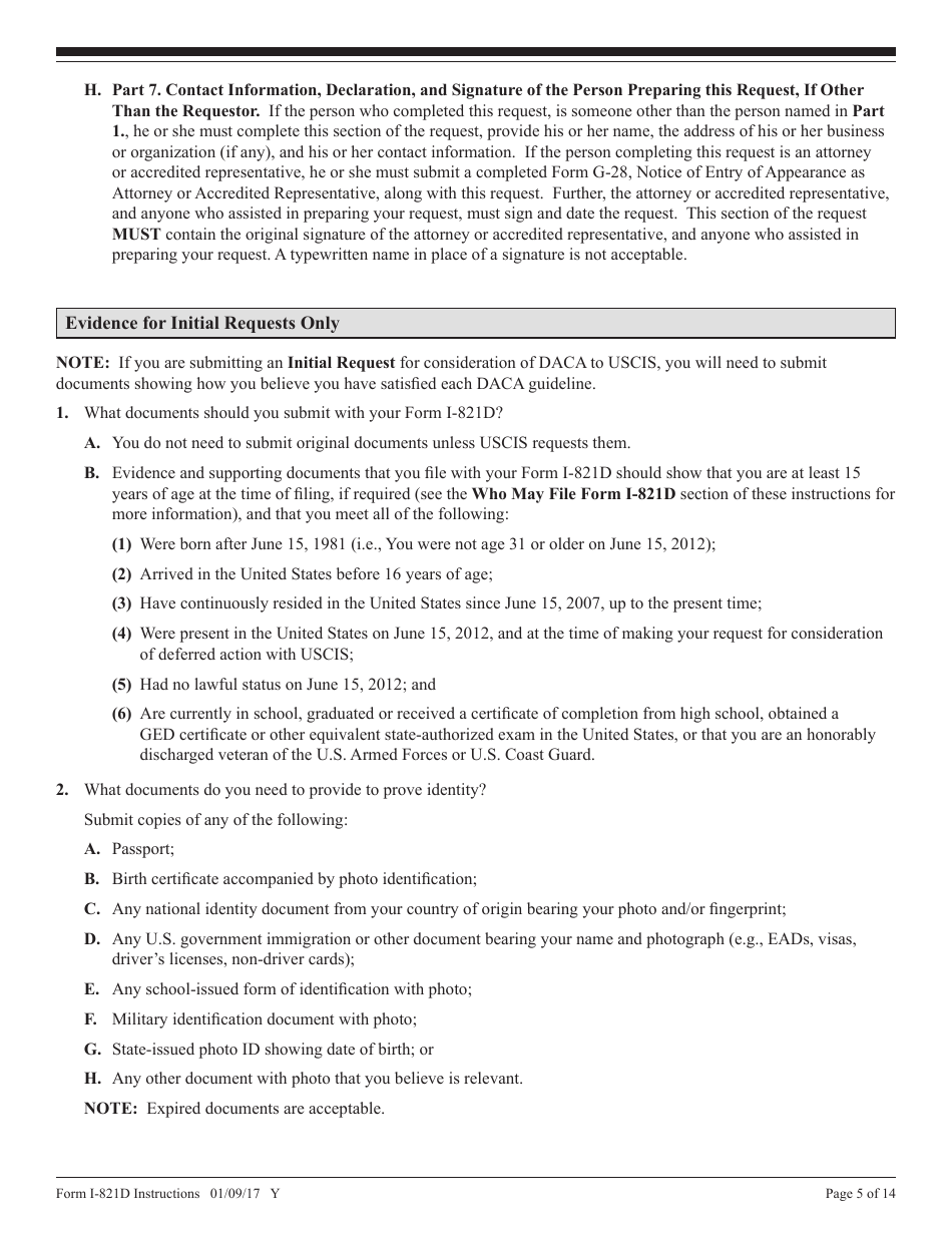 Instructions for USCIS Form I-821D Consideration of Deferred Action for Childhood Arrivals, Page 5