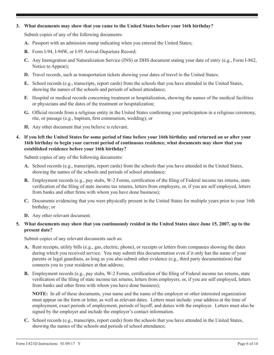 Instructions for USCIS Form I-821D Consideration of Deferred Action for Childhood Arrivals, Page 6