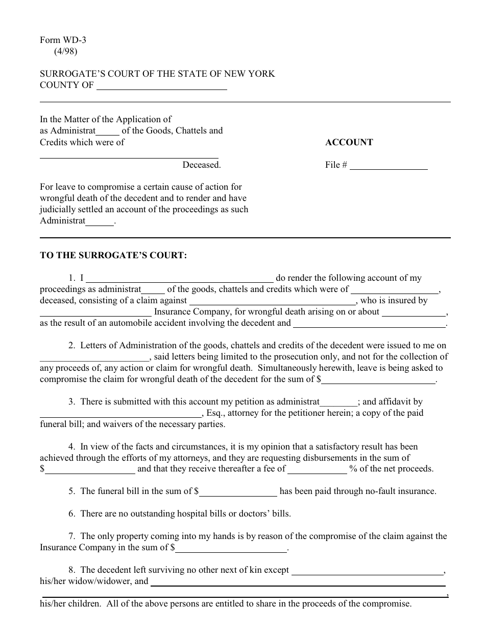 Form WD-3 Account - New York, Page 1