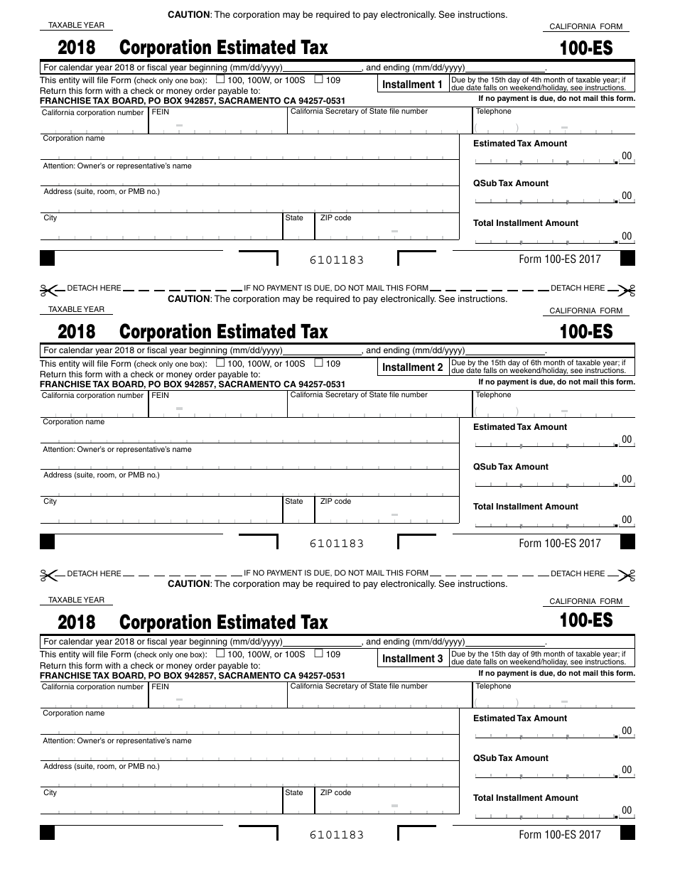 Form 100-ES Corporation Estimated Tax - California, Page 1