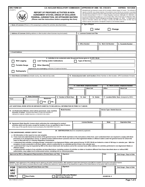 NRC Form 241  Printable Pdf