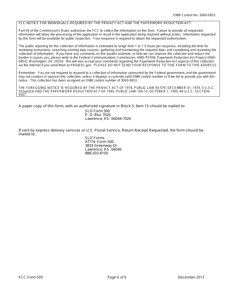 FCC Form 500 Universal Service for Schools and Libraries Funding Commitment Adjustment Request Form, Page 6