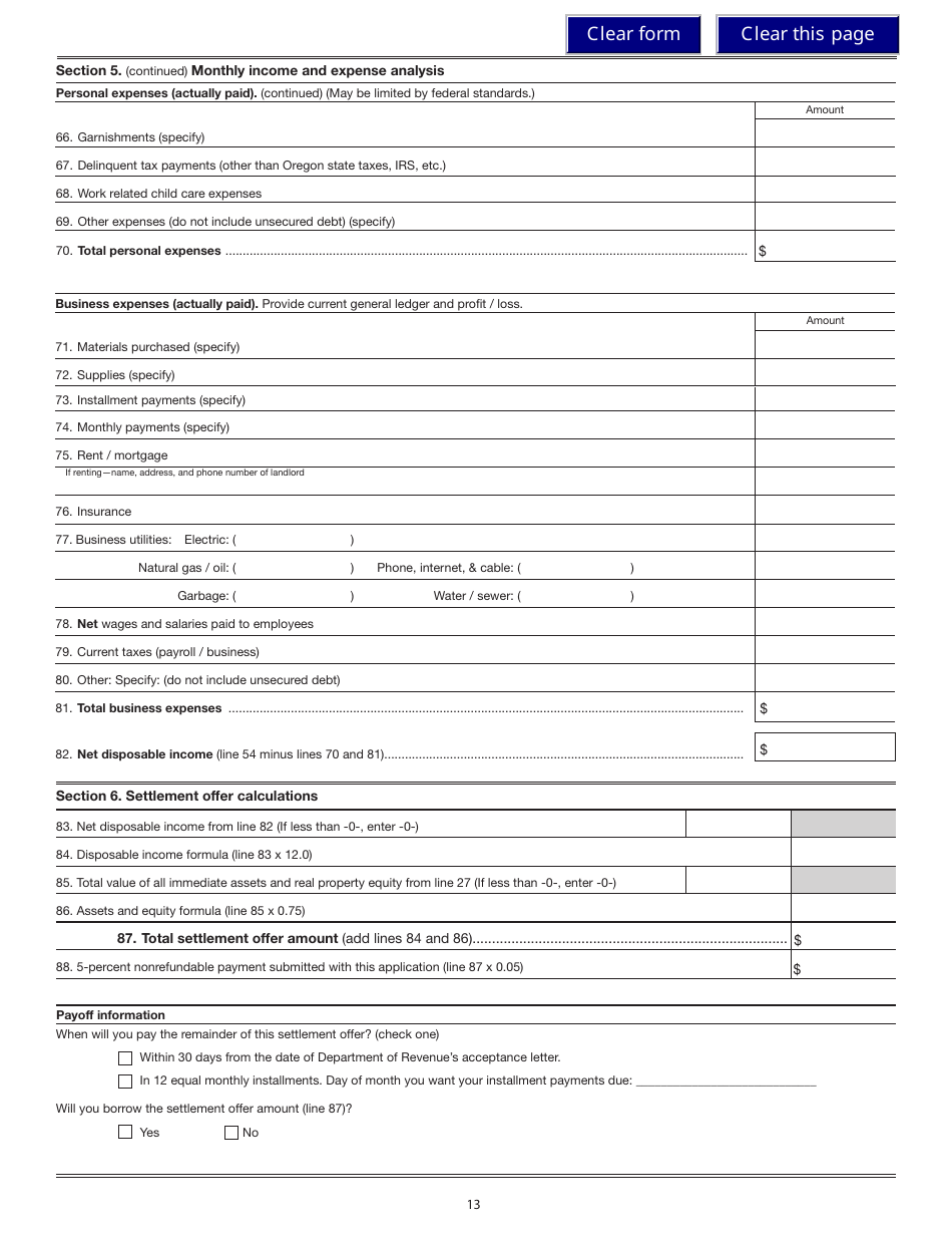 Form 150-101-157 (OR-SOA) Settlement Offer Application - Oregon, Page 13