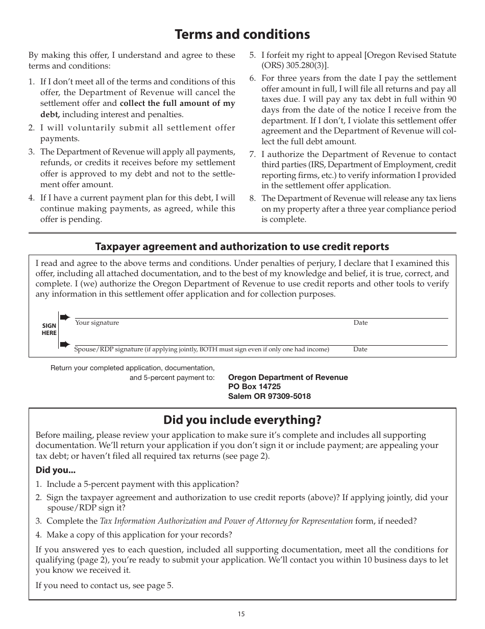 Form 150-101-157 (OR-SOA) Settlement Offer Application - Oregon, Page 15