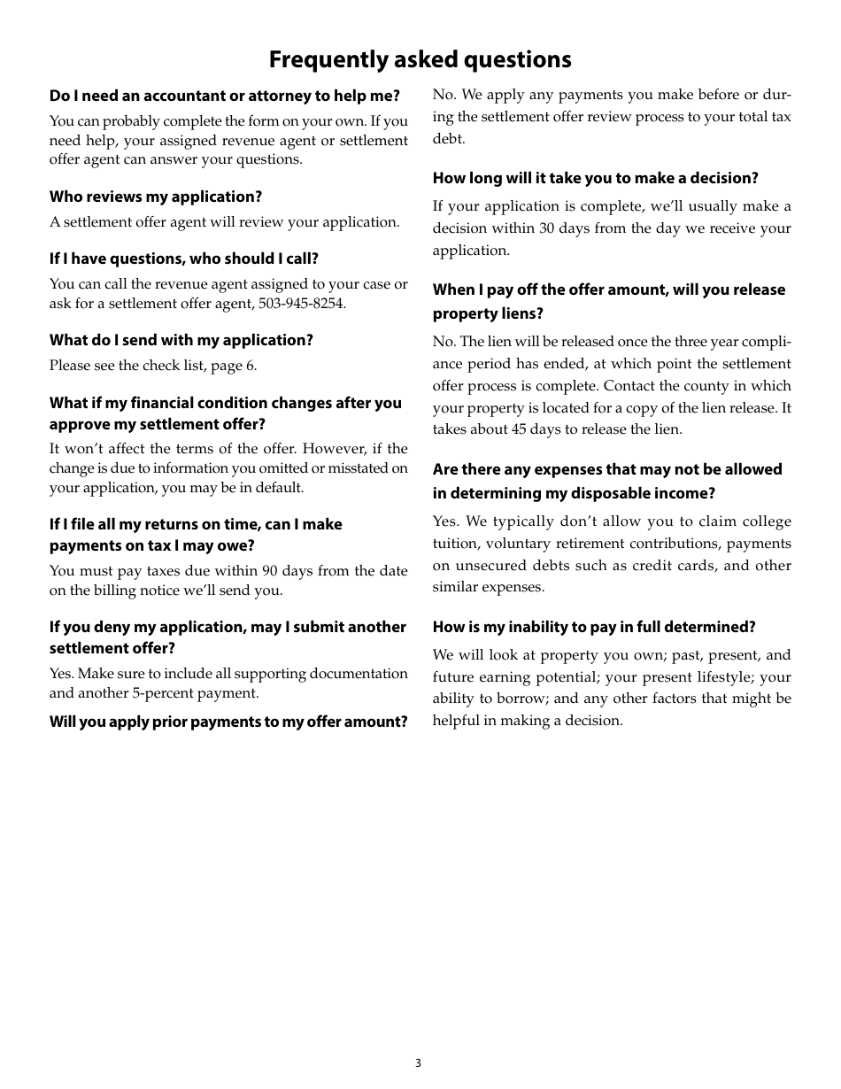 Form 150-101-157 (OR-SOA) Settlement Offer Application - Oregon, Page 3