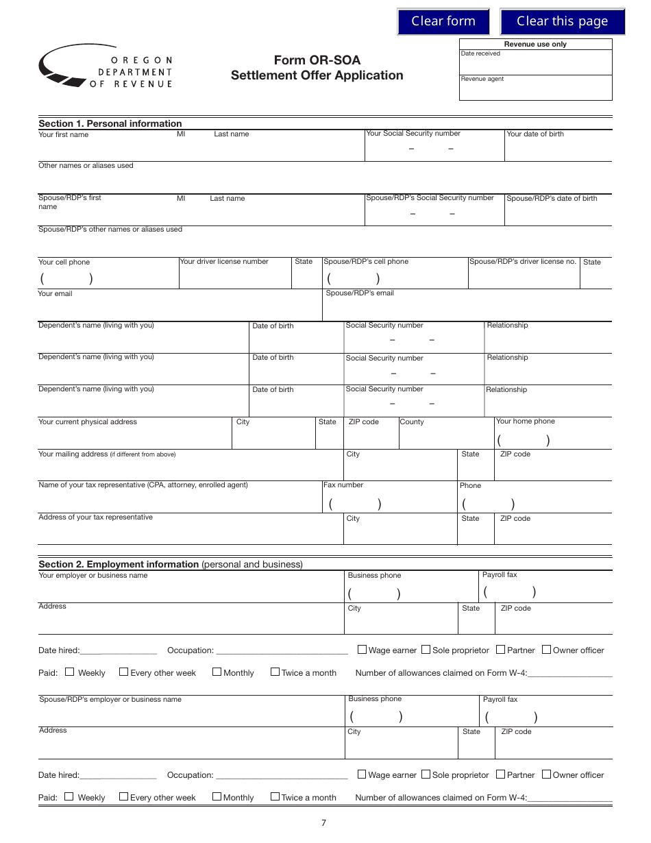 Form 150-101-157 (OR-SOA) Settlement Offer Application - Oregon, Page 7