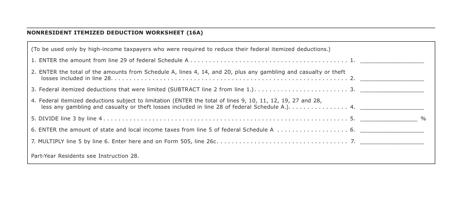 Form 16A Nonresident Itemized Deduction Worksheet - Maryland, Page 1