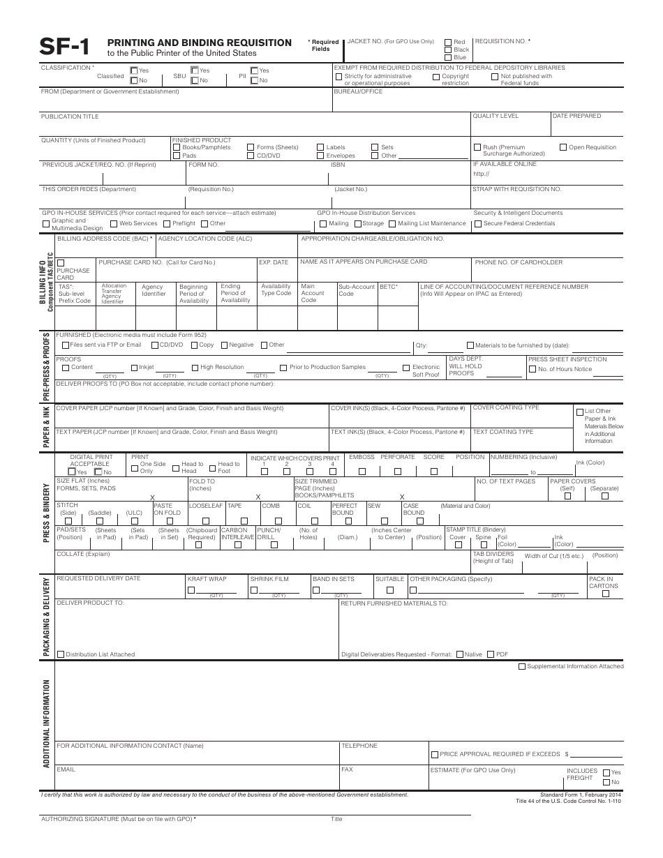 GPO Form SF-1 - Fill Out, Sign Online and Download Fillable PDF ...