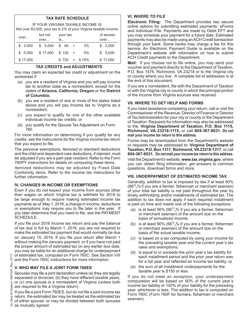 Form 760ES Virginia Estimated Income Tax Payment Vouchers for Individuals - Virginia, Page 2