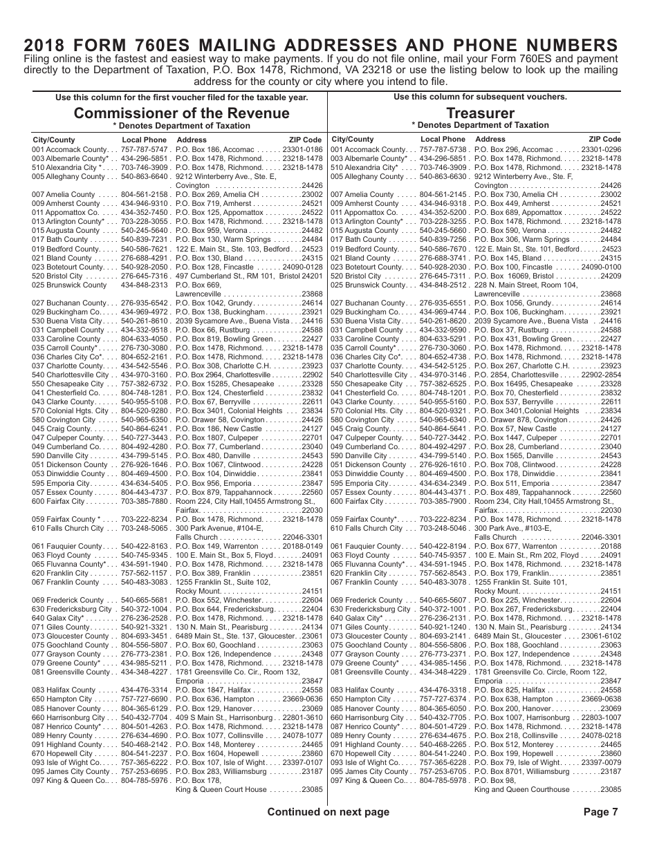 Form 760ES Virginia Estimated Income Tax Payment Vouchers for Individuals - Virginia, Page 7