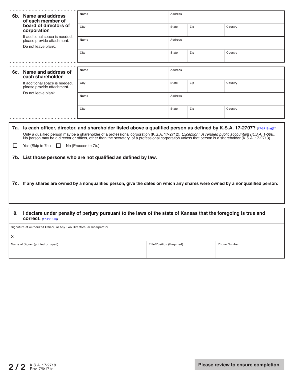 Form PA50 Kansas Professional Corporation Annual Report - Kansas, Page 3