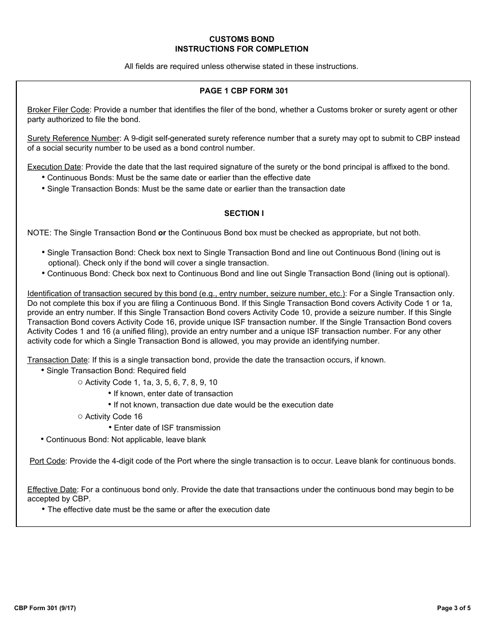 CBP Form 301 Customs Bond, Page 3