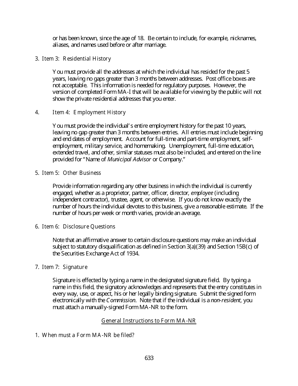 Instructions for SEC Form MA, MA-I, MA-NR, MA-W, Page 13
