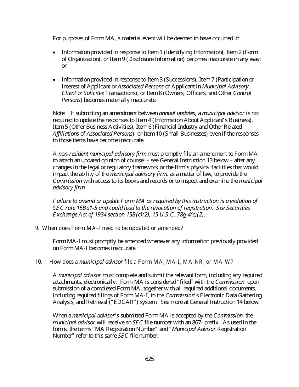 Instructions for SEC Form MA, MA-I, MA-NR, MA-W, Page 5