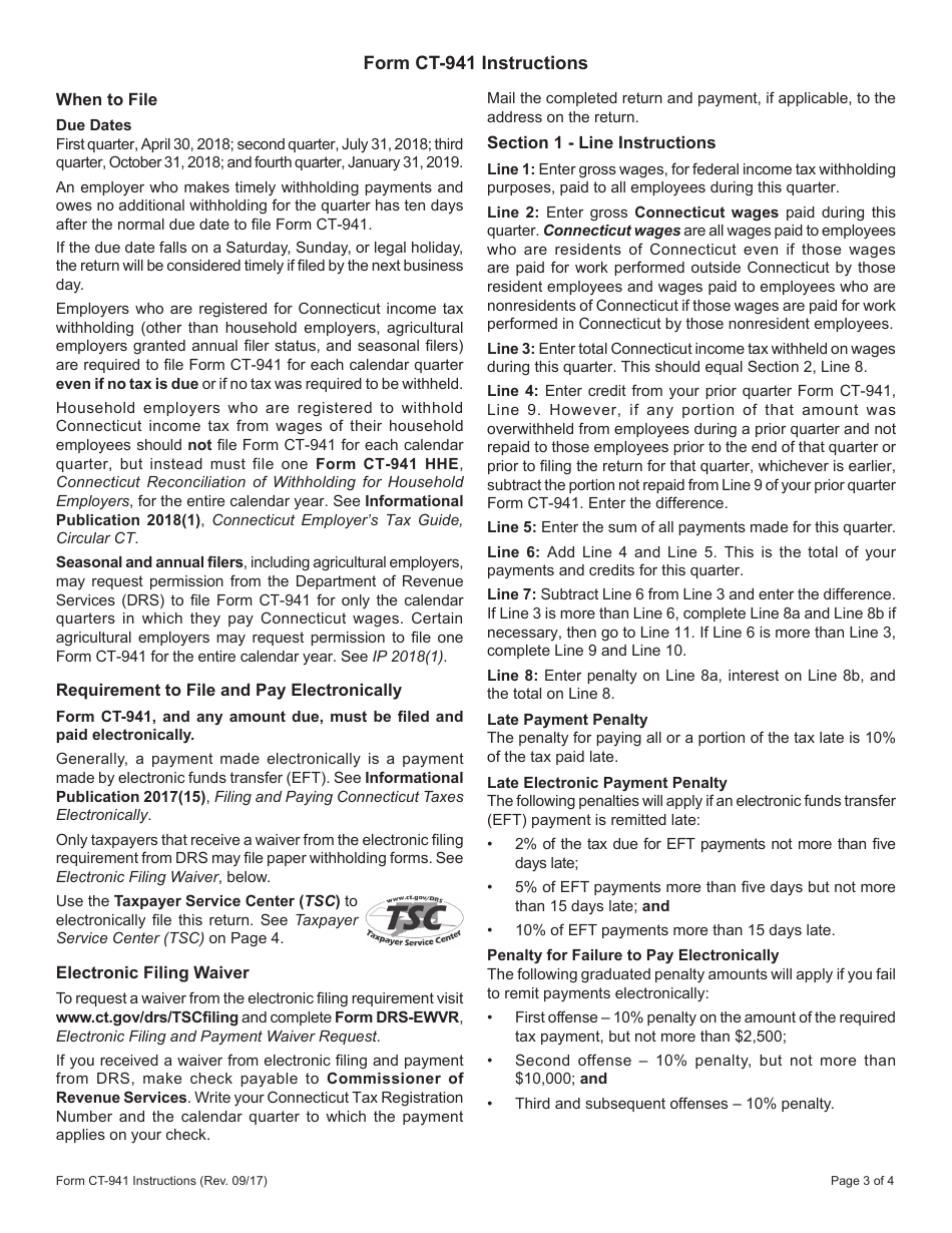 Form CT-941 Connecticut Quarterly Reconciliation of Withholding - Connecticut, Page 3
