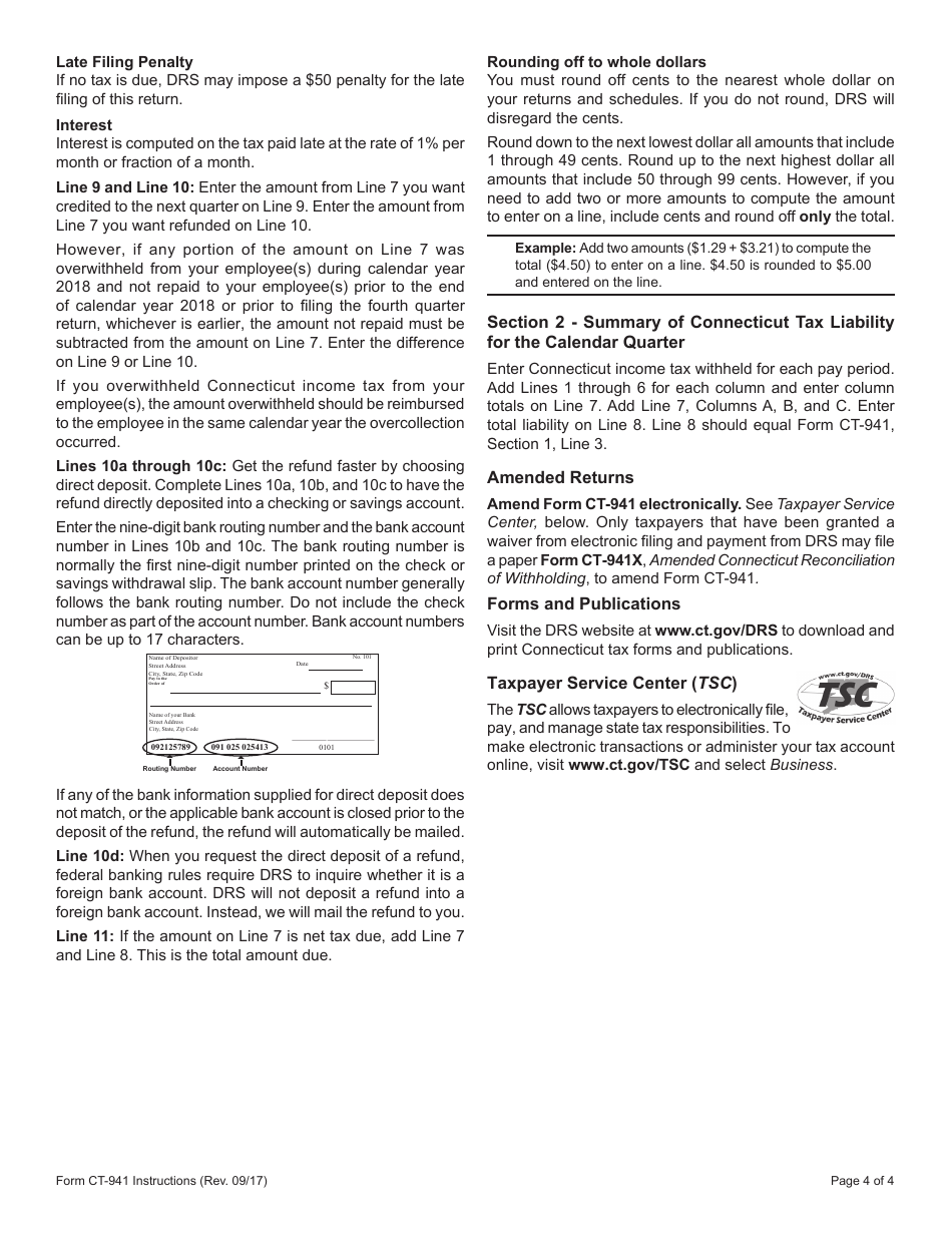 Form CT-941 Connecticut Quarterly Reconciliation of Withholding - Connecticut, Page 4