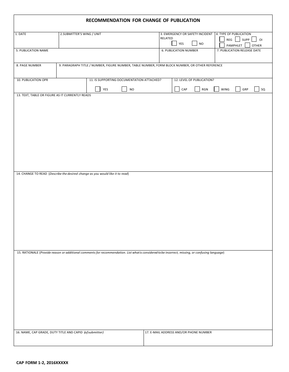 CAP Form 1-2 Recommendation for Change of Publication, Page 1