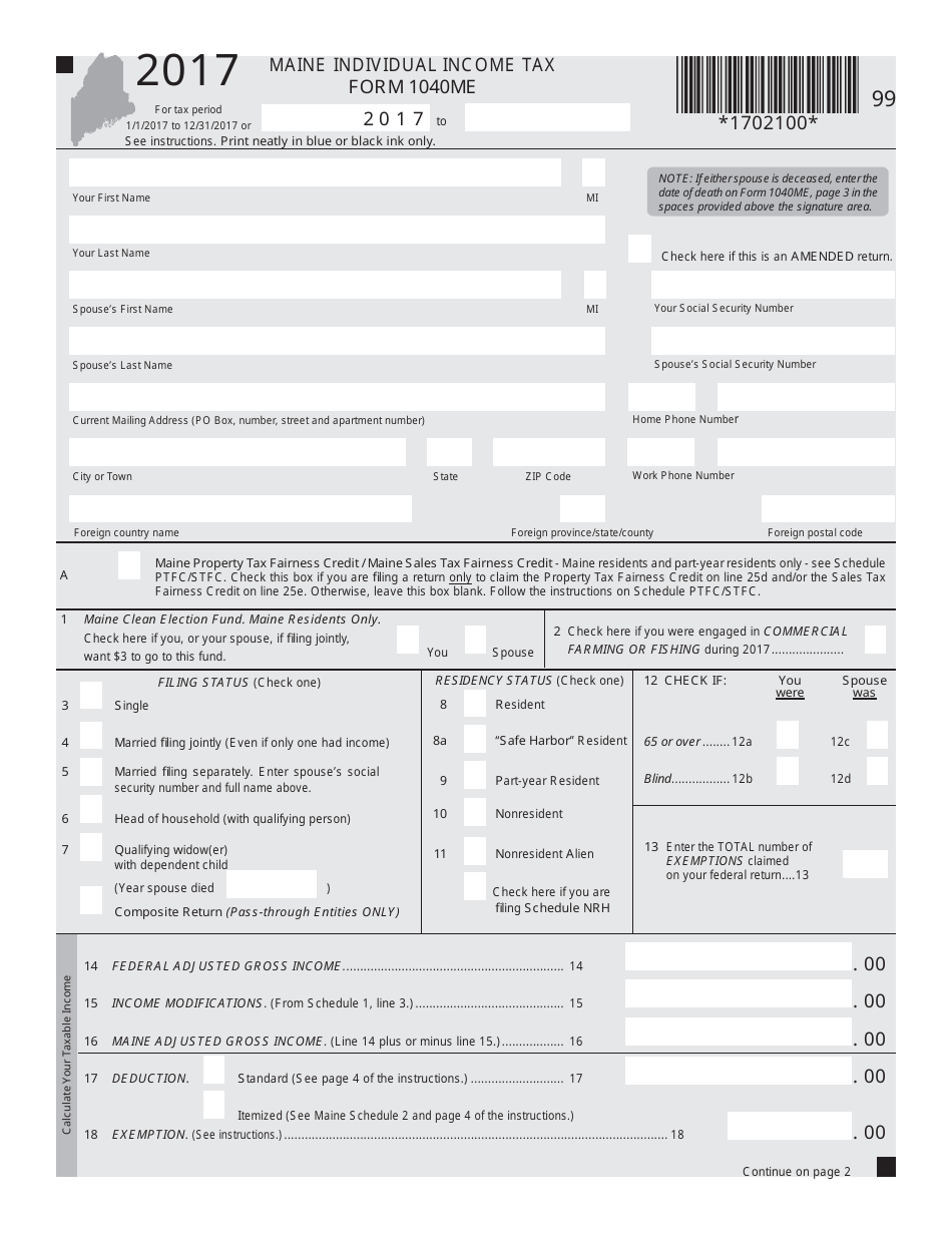 Form 1040ME Maine Individual Income Tax - Maine, Page 1